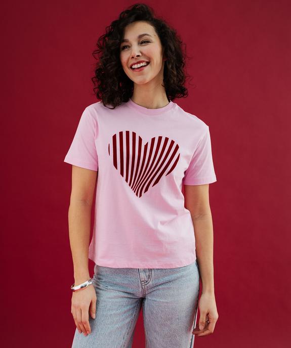 Tee-shirt manches courtes avec motif coeur velours femme vue2 - GEMO(FEMME PAP) - GEMO