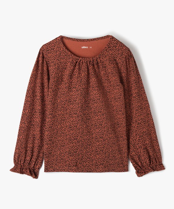Tee-shirt fille imprimé à manches longues et fronces vue1 - GEMO (ENFANT) - GEMO