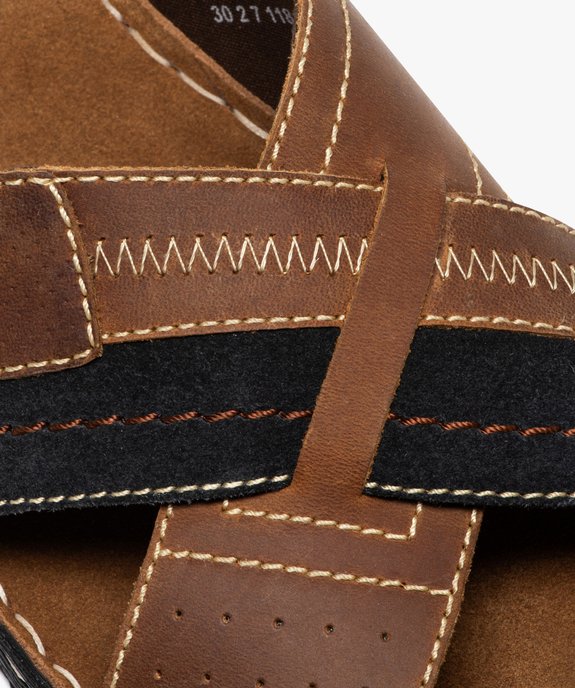 Mules homme avec brides croisées en cuir et surpiqûres fantaisie vue6 - GEMO (CASUAL) - GEMO