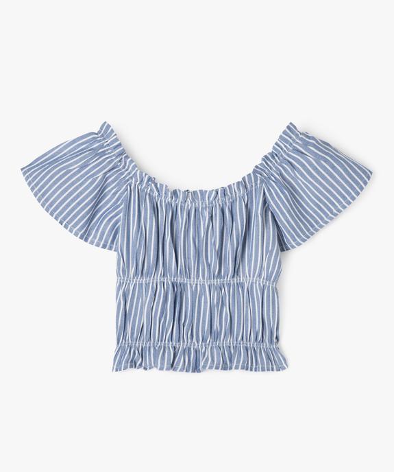 Blouse à manches courtes rayée à finitions froncées fille vue5 - GEMO 4G FILLE - GEMO