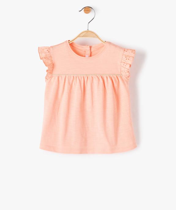Tee-shirt bébé fille sans manches avec dentelle et liseré pailleté vue1 - GEMO 4G BEBE - GEMO