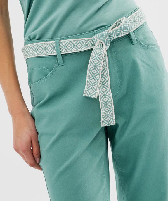 Pantacourt slim taille haute en coton stretch avec ceinture à nouer femme vue2 - GEMO 4G FEMME - GEMO