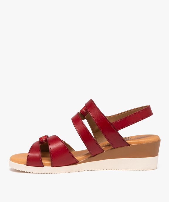 Sandales femme compensées à brides scratch en cuir vue3 - EMILIA ROSA - GEMO