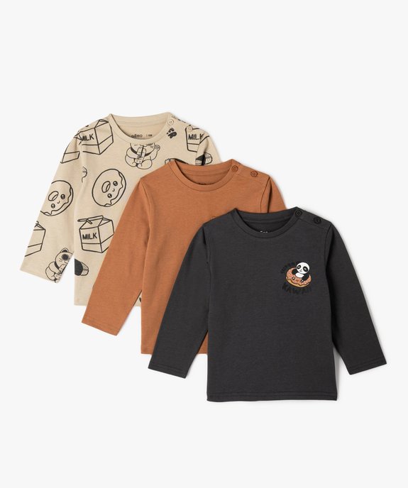 Tee-shirt manches longues en coton bébé garçon (lot de 3) vue1 - GEMO(BEBE DEBT) - GEMO