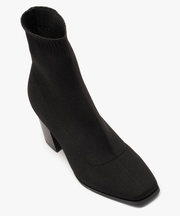 Boots chaussettes femme à talon carré dessus maille unie vue6 - GEMO(URBAIN) - GEMO