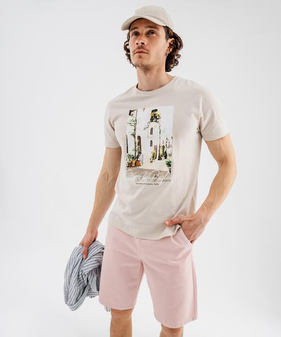 Tee-shirt manches courtes en jersey de coton imprimé homme vue2 - GEMO 4G HOMME - GEMO