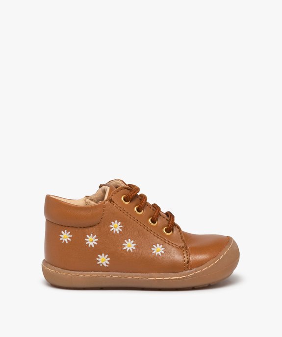 Bottillons premiers pas bébé fille dessus cuir à fleurs – NA! vue1 - NA! - GEMO