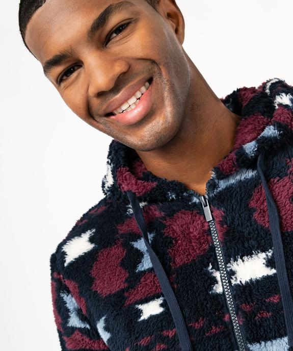 Veste d'intérieur à capuche en maille peluche imprimée homme vue5 - GEMO(HOMWR HOM) - GEMO