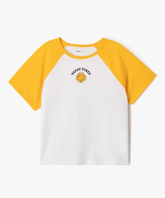 Tee-shirt manches courtes contrastantes coupe large fille vue1 - GEMO 4G FILLE - GEMO