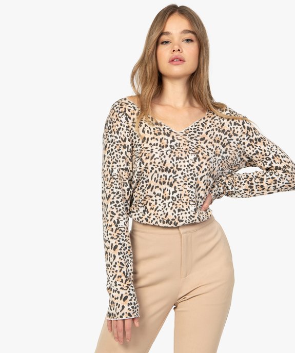 Tee-shirt femme en maille avec motifs tachetés vue1 - GEMO(FEMME PAP) - GEMO