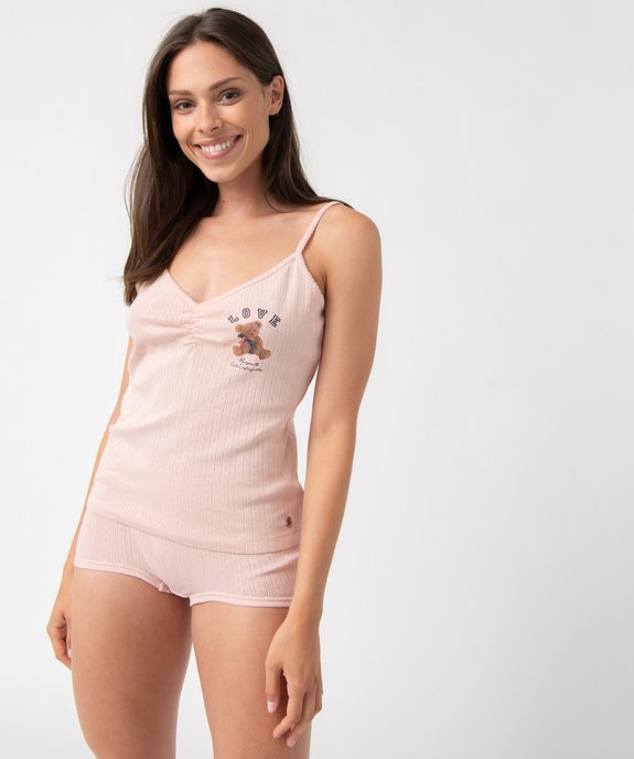 Haut de pyjama femme forme débardeur en maille pointelle - LuluCastagnette vue1 - LULUCASTAGNETTE - GEMO