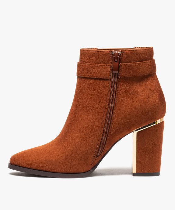 Boots femme à talon unis en suédine détails métallisés vue3 - GEMO(URBAIN) - GEMO
