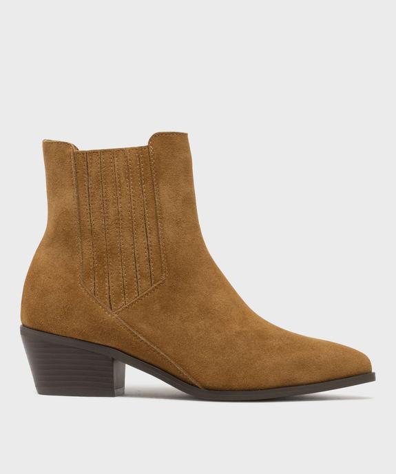 Boots dessus cuir velours avec élastique latéral esprit Santiag femme - Tanéo vue1 - TANEO - GEMO