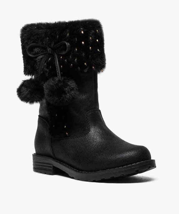 Bottines filles zippées à col duveteux et pompons vue2 - GEMO (ENFANT) - GEMO