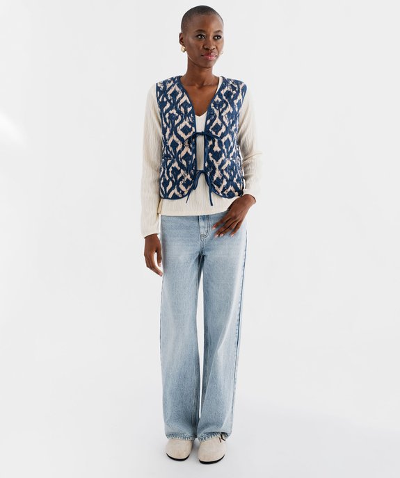 Tee-shirt manches longues en maille gaufrée avec basques femme vue5 - GEMO(FEMME PAP) - GEMO