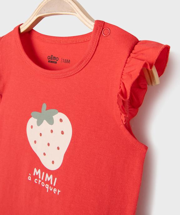 Pyjashort 2 pièces à motifs fraises bébé fille vue4 - GEMO 4G BEBE - GEMO