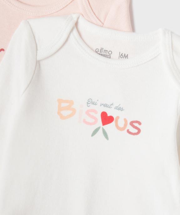 Bodies manches longues avec messages bébé fille (lot de 3) vue4 - GEMO 4G BEBE - GEMO