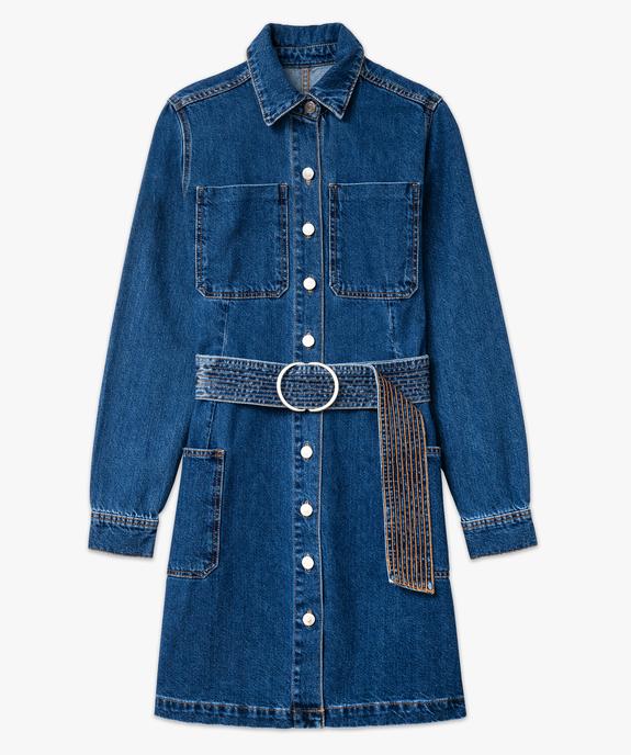 Robe en jean à manches longues avec large ceinture femme vue4 - GEMO(FEMME PAP) - GEMO