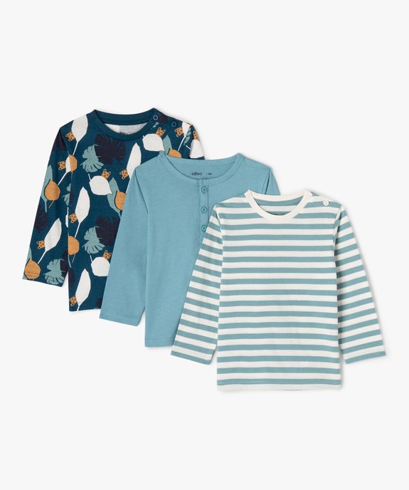 Tee-shirt manches longues en coton bébé garçon (lot de 3) vue1 - GEMO(BEBE DEBT) - GEMO