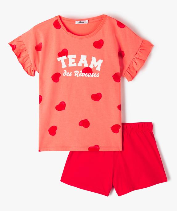 Pyjashort fille à motifs cœurs avec manches à volants vue1 - GEMO (ENFANT) - GEMO