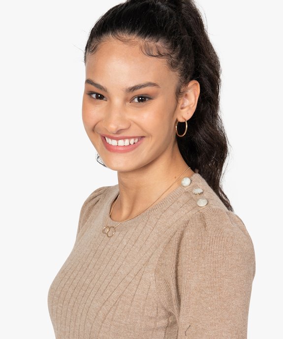 Pull femme avec manches froncées et boutons sur l’épaule vue2 - GEMO(FEMME PAP) - GEMO