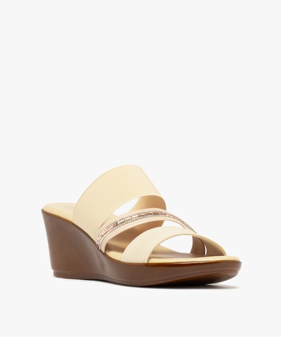 Mules femme à talon compensé avec brides élastiques et strass vue2 - GEMO(URBAIN) - GEMO
