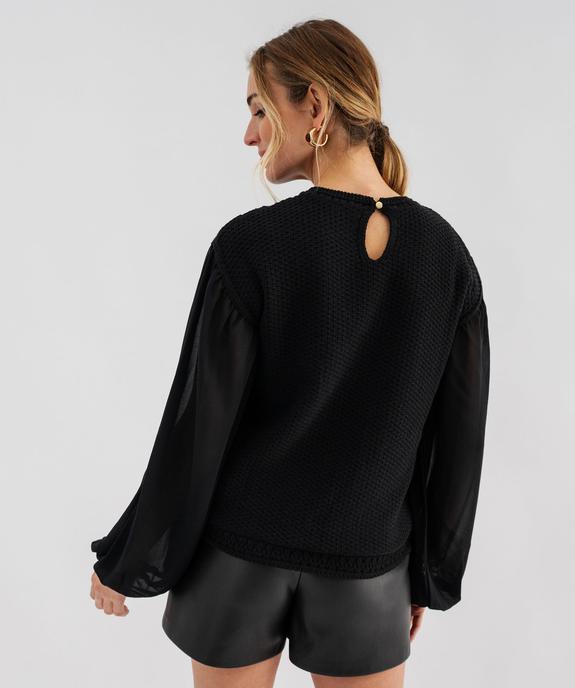 Pull en maille ajourée avec manches en voile femme vue3 - GEMO 4G FEMME - GEMO