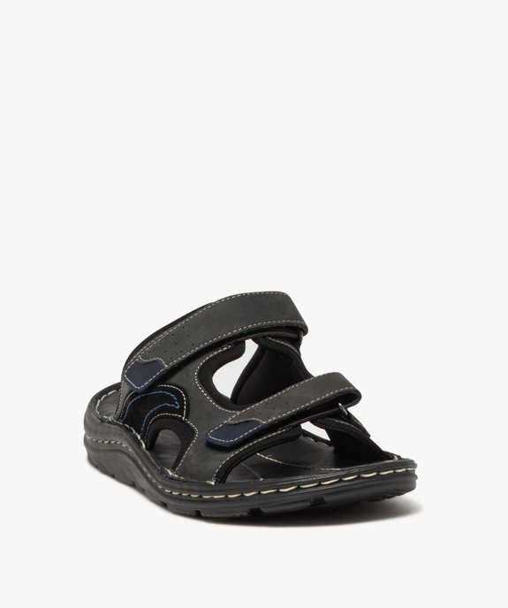 Mules homme dessus en cuir à larges brides à scratch vue2 - GEMO (CASUAL) - GEMO