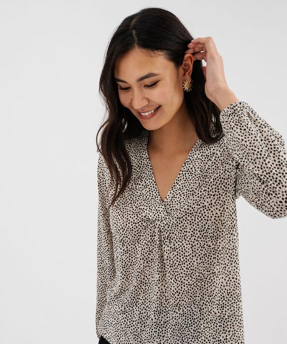 Tee-shirt manches longues imprimé col V fantaisie femme vue2 - GEMO 4G FEMME - GEMO