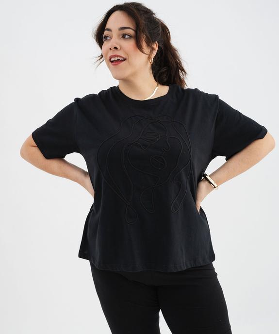 Tee-shirt manches courtes et col rond brodé femme grande taille vue1 - GEMO (G TAILLE) - GEMO