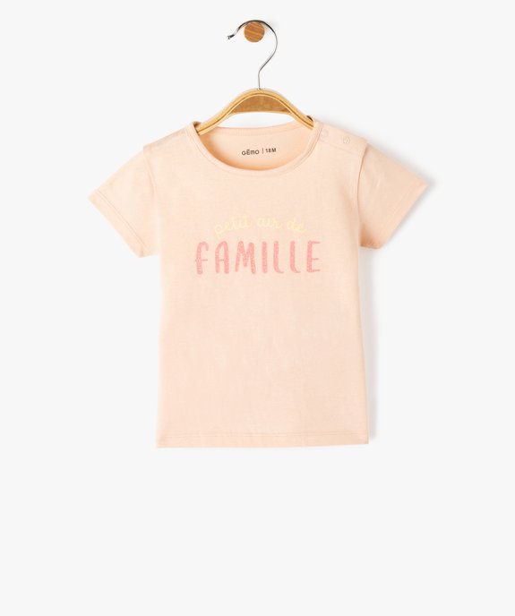 Tee-shirt bébé fille avec manches courtes et message pailleté vue1 - GEMO(BEBE DEBT) - GEMO
