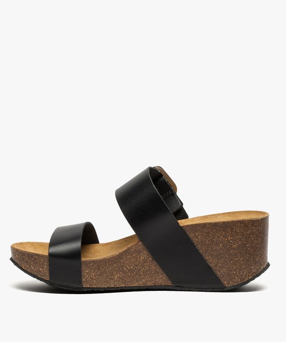 Mules femme à et talon compensé et larges brides en cuir vue3 - GEMO(URBAIN) - GEMO