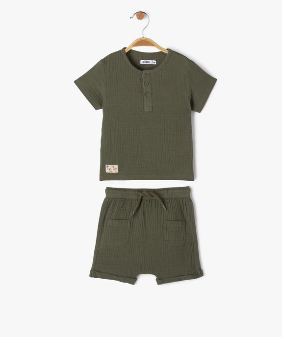 Ensemble 2 pièces en gaze de coton bébé garçon short + tee-shirt vue1 - GEMO(BEBE DEBT) - GEMO