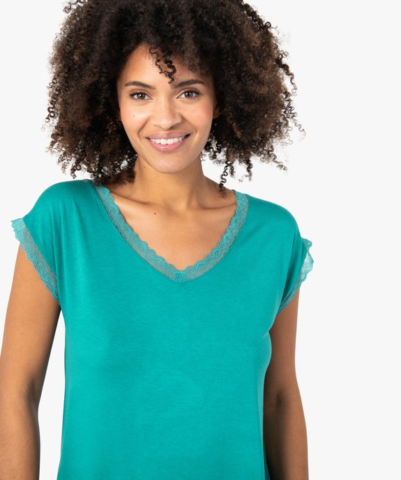 Tee-shirt femme à manches courtes avec col V en dentelle vue2 - GEMO 4G FEMME - GEMO