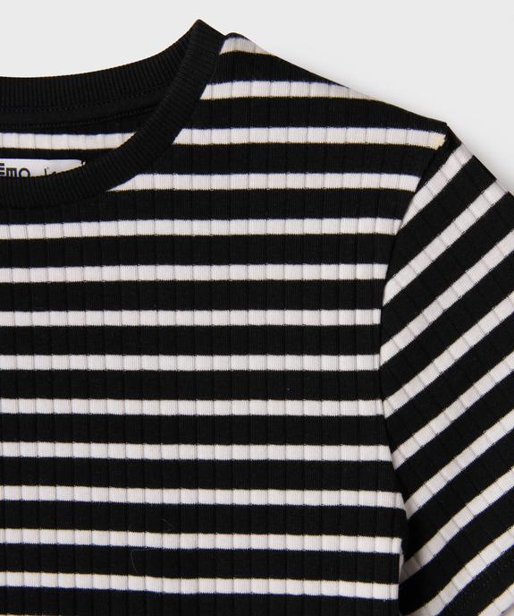 Tee-shirt manches courtes en maille côtelée à rayures fille vue2 - GEMO 4G FILLE - GEMO