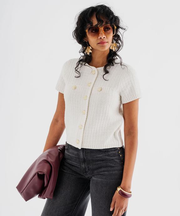 Pull manches courtes en maille texturée à boutons femme vue1 - GEMO(FEMME PAP) - GEMO