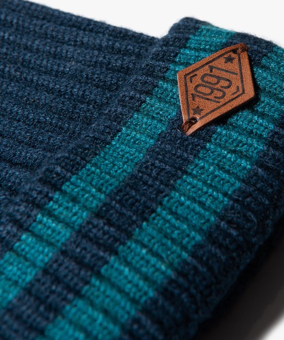 Bonnet garçon à côtes et revers rayé vue2 - GEMO (ENFANT) - GEMO