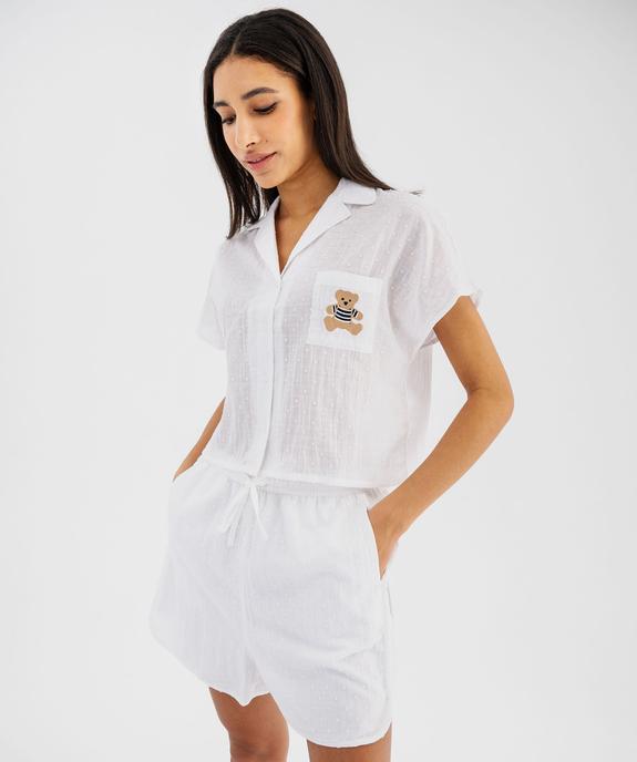 Pyjashort en voile de coton plumetis femme - LuluCastagnette vue1 - LULUCASTAGNETTE - GEMO