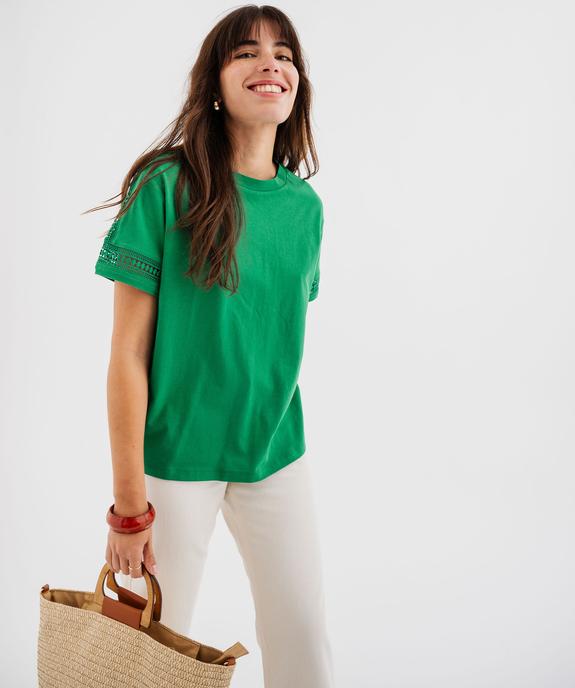 Tee-shirt manches courtes avec détails brodés femme vue4 - GEMO 4G FEMME - GEMO