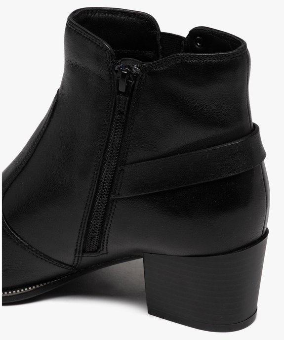 Boots femme dessus en cuir uni à talon carré avec zip vue6 - GEMO(URBAIN) - GEMO