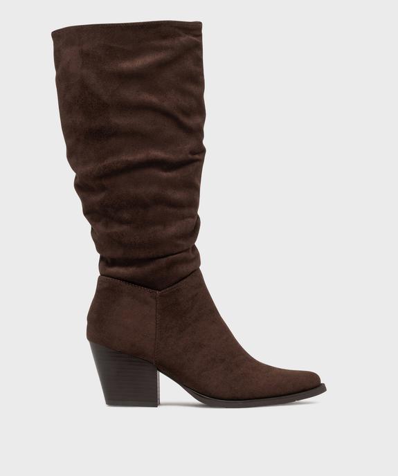 Bottes à talon cubain en  suédine plissée femme vue1 - SANS MARQUE - GEMO