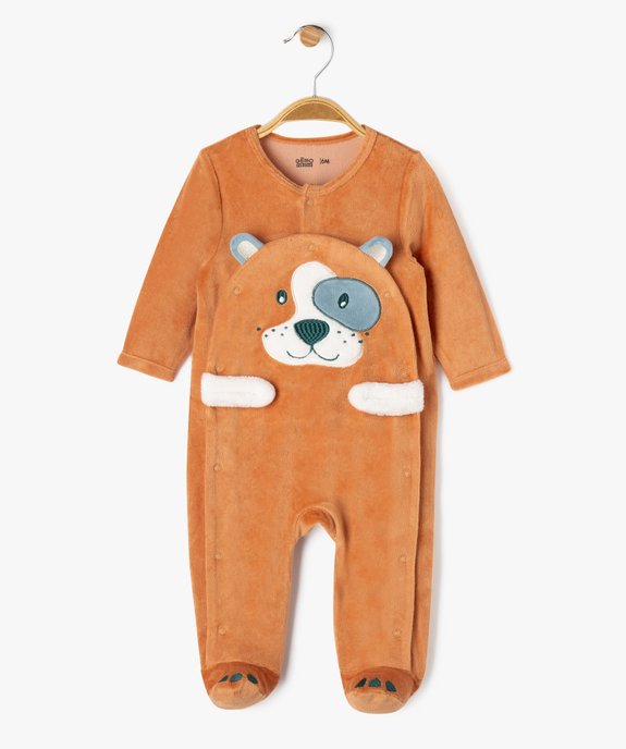 Pyjama en velours à motifs ours ouvert devant bébé garçon vue1 - GEMO 4G BEBE - GEMO