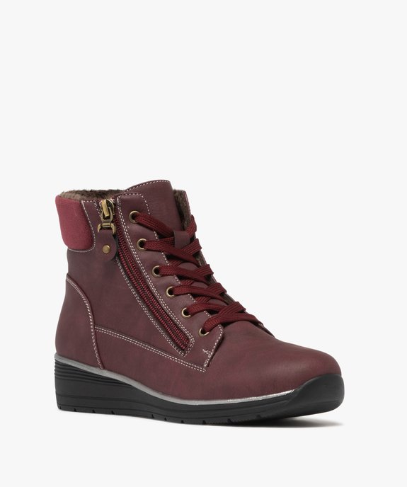 Boots femme confort fourrées à zip latéral et à lacets - Hobiz vue2 - HOBIZ - GEMO