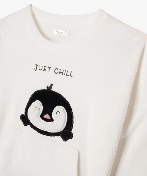 Pyjama en velours à motif pingouin fille vue2 - GEMO (JUNIOR) - GEMO