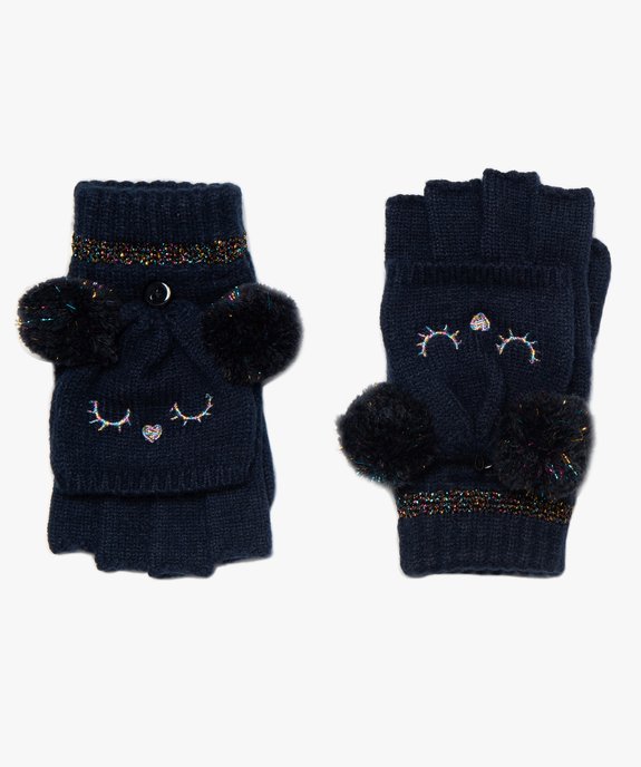 Gants fille 2-en-1 avec pompons et détails pailletés vue1 - GEMO (ENFANT) - GEMO