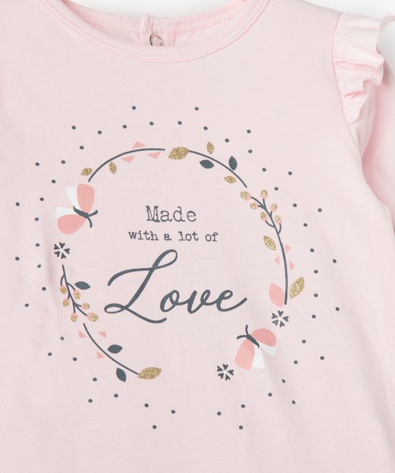 Pyjama bébé fille en jersey avec volants sur les épaules vue2 - GEMO(BB COUCHE) - GEMO