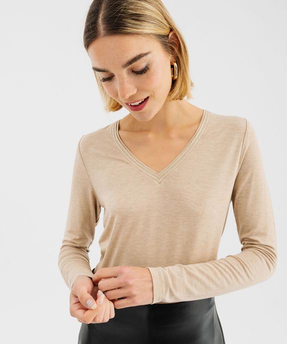 Tee-shirt à manches longues avec col V scintillant femme vue2 - GEMO 4G FEMME - GEMO