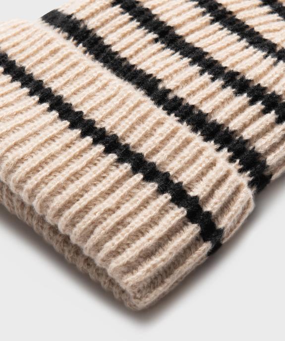 Bonnet rayé en maille côtelée à revers fille vue2 - GEMO (JUNIOR) - GEMO
