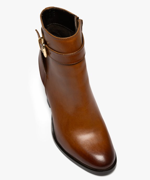 Bottines femme à talon carré dessus en cuir avec zip et bride fantaisie - Tanéo vue6 - TANEO - GEMO