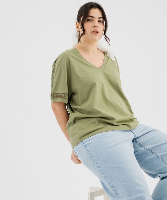 Tee-shirt manches courtes avec détails brodés femme grande taille vue2 - GEMO 4G GT - GEMO